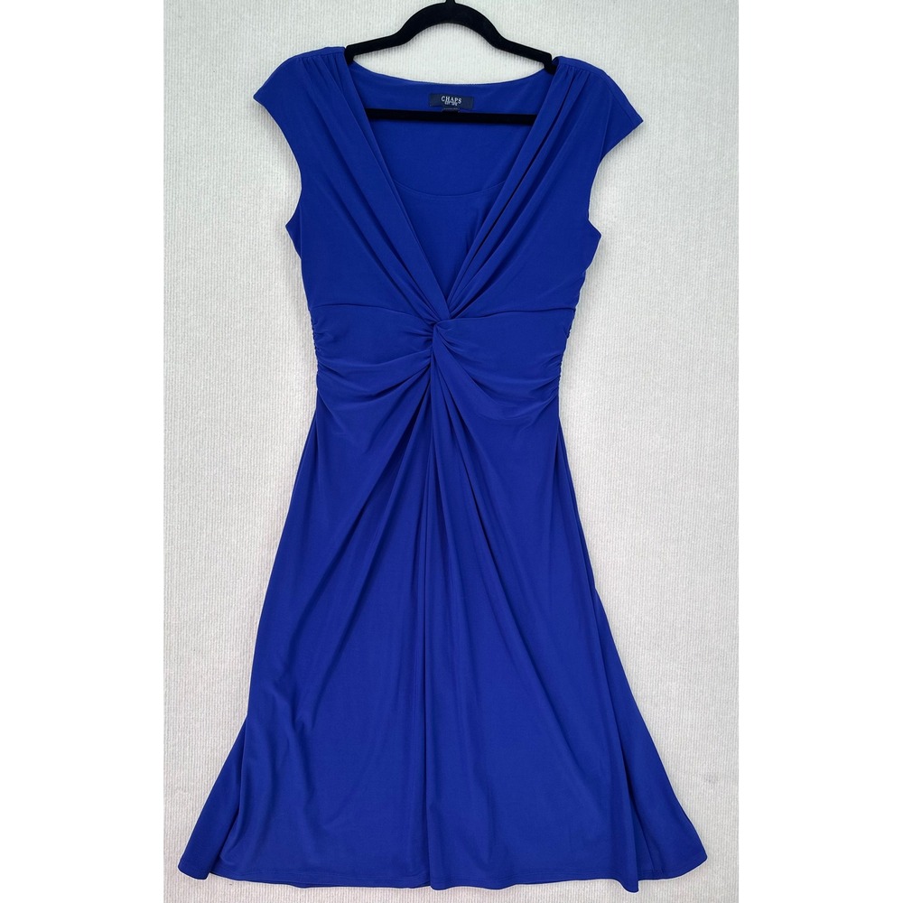 CHAPS Women's S Royal Blue Twist Front Ruched Fit & Flare Dress Stretch 0425
